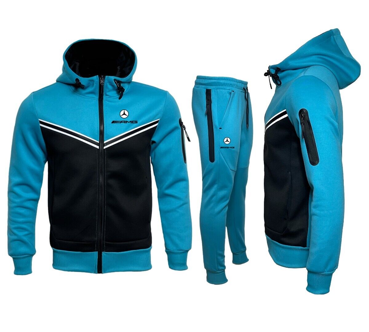 VESTE DE JOGGING PERSONNALISÉE AMG MERCEDES TURQUOISE NOIR